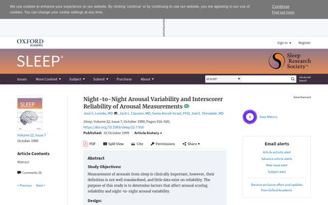 Night-to-Night Arousal Variability and Interscorer Reliability of ...