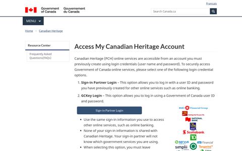 Access My Canadian Heritage Account