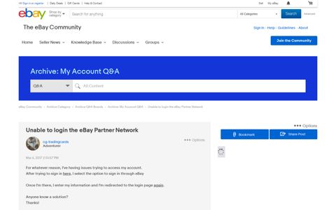 Unable to login the eBay Partner Network - The eBay ...