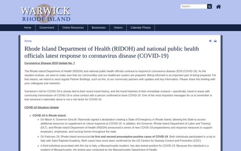 Rhode Island Department of Health (RIDOH) and national ...