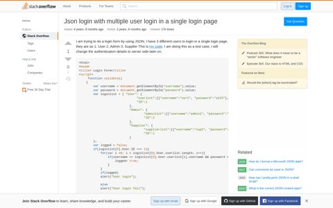 Json login with multiple user login in a single login page ...