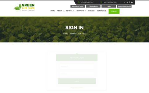 Login Area - Green Life Care
