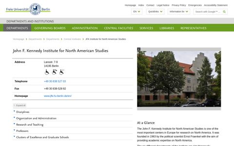 JFK Institute for North American Studies • Departments • Freie ...