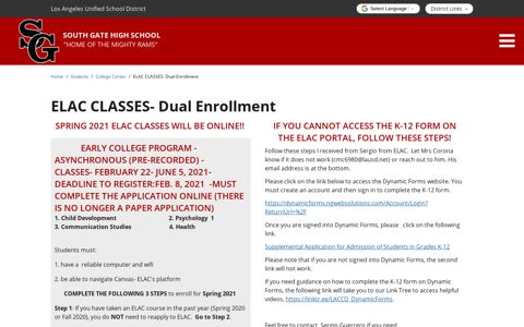 ELAC CLASSES- Dual Enrollment - South Gate High School