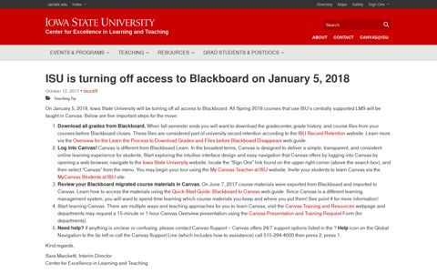 ISU is turning off access to Blackboard on January 5, 2018 ...