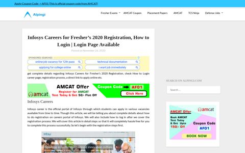 Infosys Careers for Fresher's 2020 Registration, How to Login ...