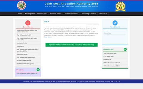 Joint Seat Allocation Authority 2019 - JoSAA
