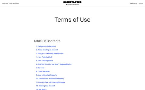 Terms of Use - Kickstarter