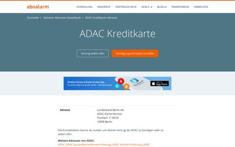 ADAC Kreditkarte Kündigungsadresse und Kontaktdaten