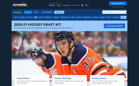 2020-21 Fantasy Hockey Draft Kit | RotoWire