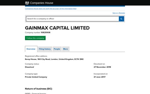 GAINMAX CAPITAL LIMITED - Overview (free company ...