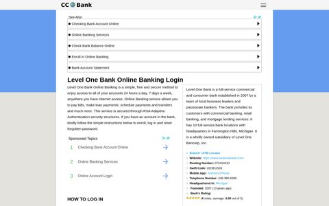 Level One Bank Online Banking Login - CC Bank