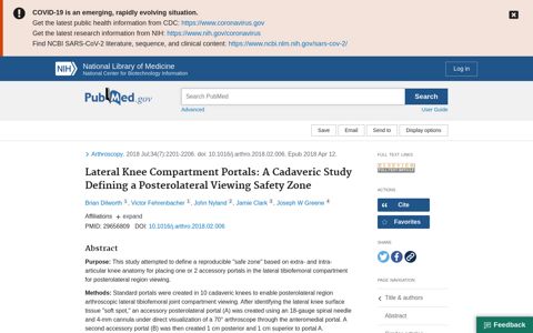 Lateral Knee Compartment Portals: A Cadaveric Study ...