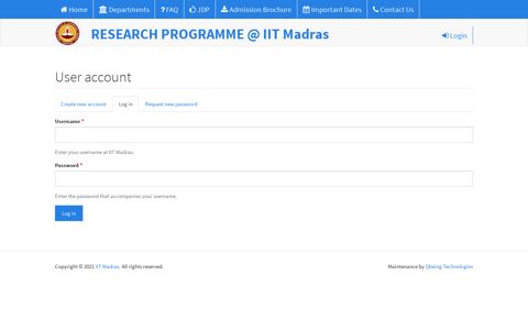 User account | Research Programme @ IIT Madras