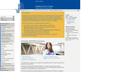 Internship: ERASMUS placement — Student Service Center
