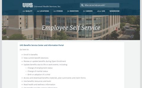 Employee Self Service & Benefits Service Center | UHS