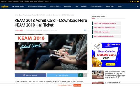 KEAM 2018 Admit Card - Download Here KEAM 2018 Hall ...
