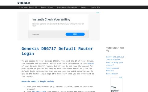 Genexis DRG717 Default Router Login - 192.168.1.1