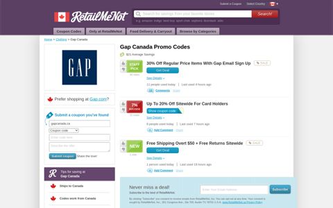 50% Off Gap Canada Coupon, Coupon Codes