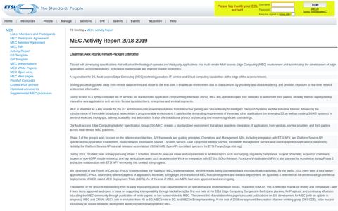 ETSI Portal > TB SiteMap > MEC > Activity Report