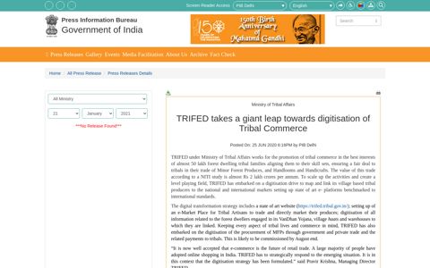 TRIFED takes a giant leap towards digitisation of Tribal ... - PIB