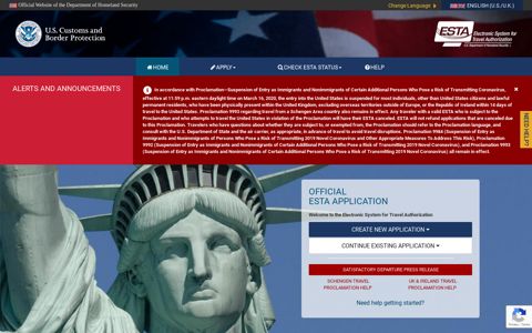 Official ESTA Application Website, U.S. Customs and Border ...