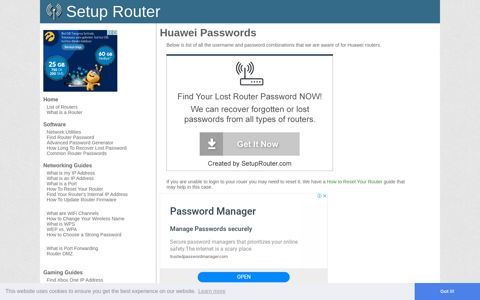 Huawei Passwords - SetupRouter