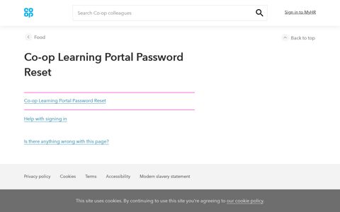 Co-op Learning Portal Password Reset - Co-op colleagues