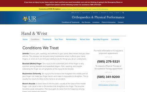 Hand and Wrist Conditions Orthopaedic Care - UR Medicine ...