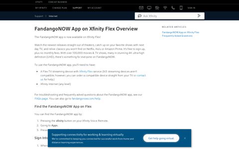 FandangoNOW App on Xfinity Flex Overview