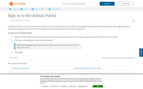 Sign in to the Admin Portal - GlobalMeet Success Center