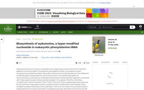 Biosynthesis of wybutosine, a hyper‐modified ... - EMBO Press