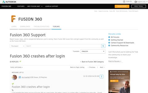 Fusion 360 crashes after login - Autodesk forums
