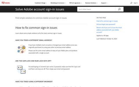 Solve Adobe account sign-in issues - Adobe Help Center