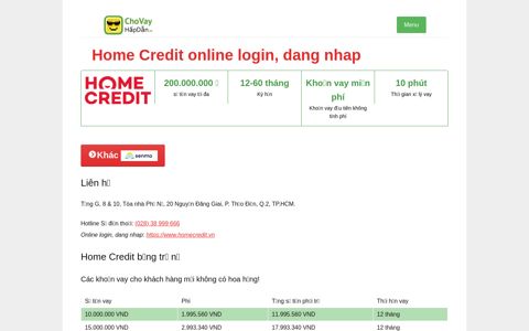 Home Credit online login, dang nhap - So sách các khoản vay