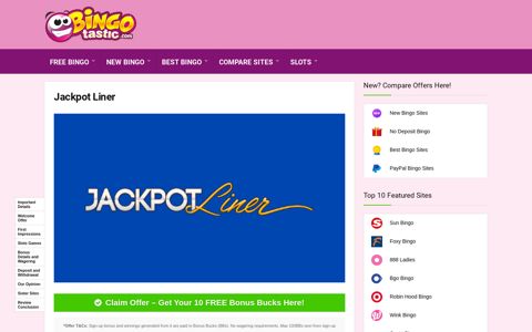 Jackpot Liner | Get 10 FREE Bonus Bucks | No Deposit ...