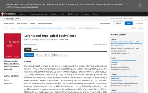 Leibniz and Topological Equivalence | Dialogue: Canadian ...