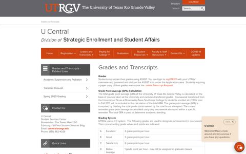 Grades and Transcripts | UTRGV