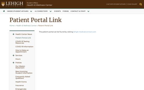 Patient Portal Link - Student Affairs - Lehigh University