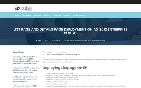 List page and Details page deployment on AX 2012 ... - AXPulse