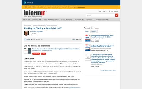 Conclusion | The Key to Finding a Good Job in IT | InformIT