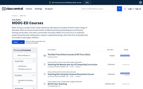 10+ MOOC-ED Courses [2020] | Learn Online for Free | Class ...