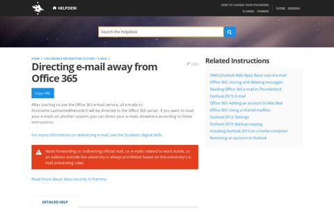 Directing e-mail away from Office 365 - University of Helsinki