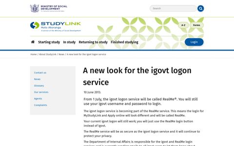 A new look for the igovt logon service - StudyLink