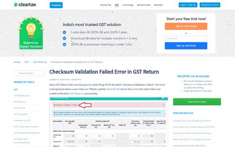 Cheksum Validation Failed Error in GST Return Solution ...