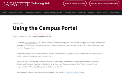 Using the Campus Portal · Technology Help · Lafayette College