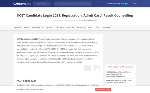 KCET Candidate Login 2021: Registration, Admit Card, Result ...