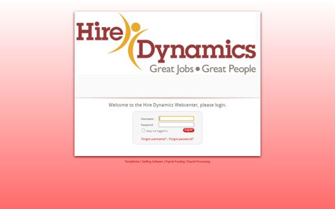 Welcome to the Hire Dynamics Webcenter, please login.