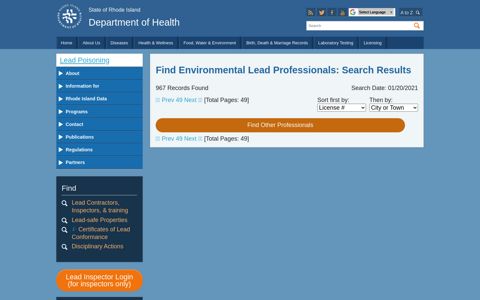 List Lead Professionals: Department of Health