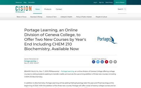 Portage Learning, an Online Division of Geneva College, to ...